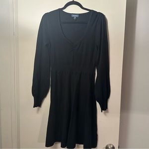 CLEARANCE‼️Modcloth Black Retro Ballon Sleeves Ribbed Trim Stretchy Knit Dress M